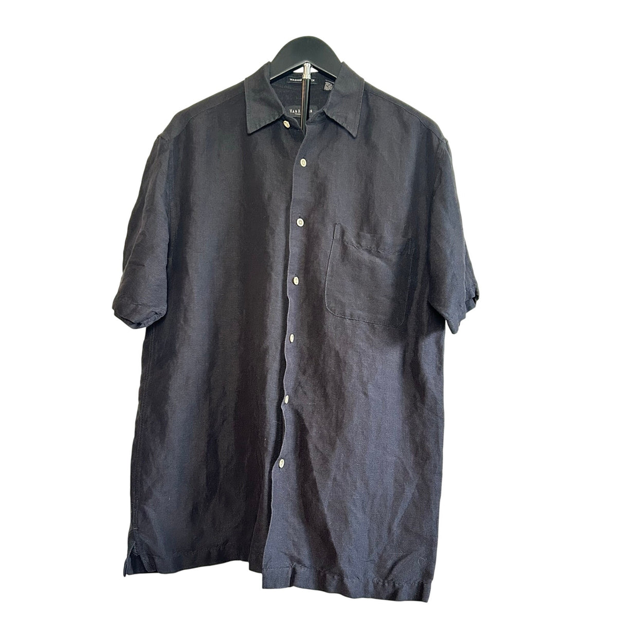 Van Heusen Black Linen Rayon Casual Button Down Shirt S Modern Minimalist Preppy
