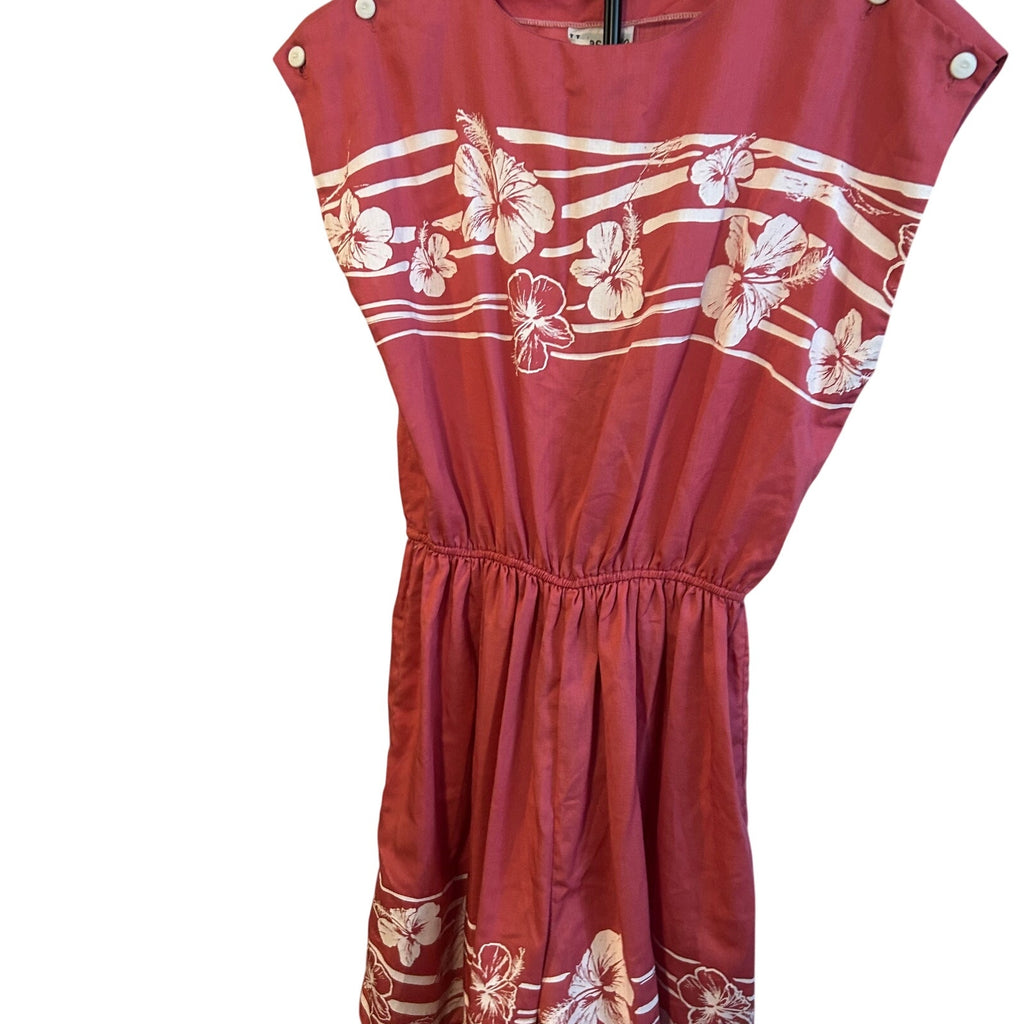 VTG Hans Jutte Hawaii Romper Rust Orange Hibiscus Print Button Shoulder 70s 80s