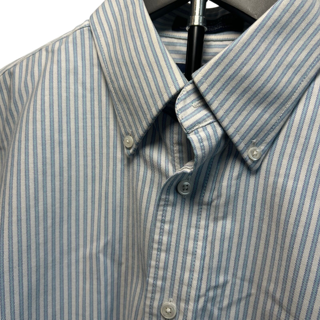 VTG Y2K Stafford White Blue Pinstripe Oxford Short Sleeve Size 16 Utility Basics