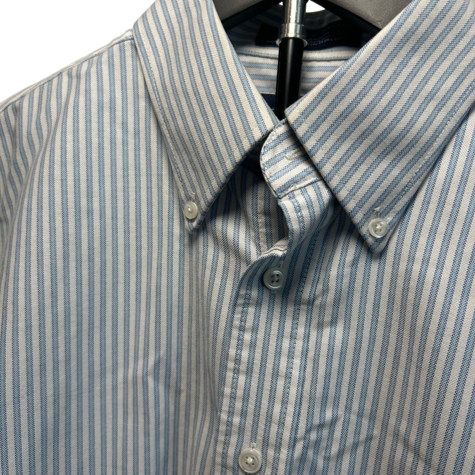 VTG Y2K Stafford White Blue Pinstripe Oxford Short Sleeve Size 16 Utility Basics