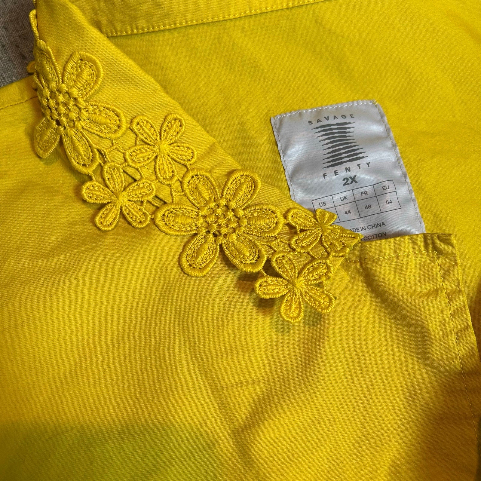 Savage X Fenty Yellow Floral Lace Trim 100% Cotton Shirt Plus Size 2X