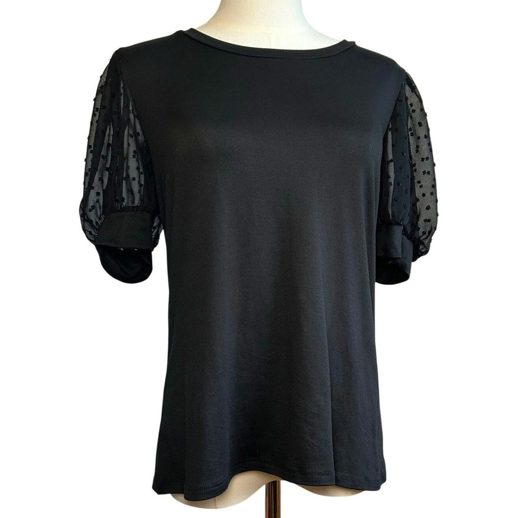 Les Amis Black Swiss Dot Puff Sleeve Top S Coquette Minimalist Goth Whimsygoth