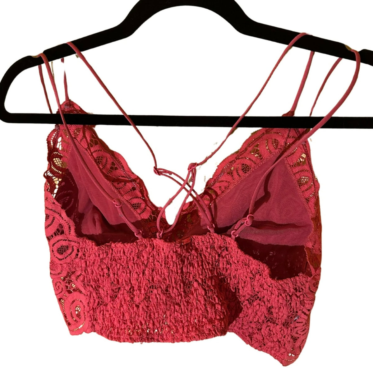 Free People Pink Lace V-Neck Crop Top Cross Back Straps Bralette Boho Women's L