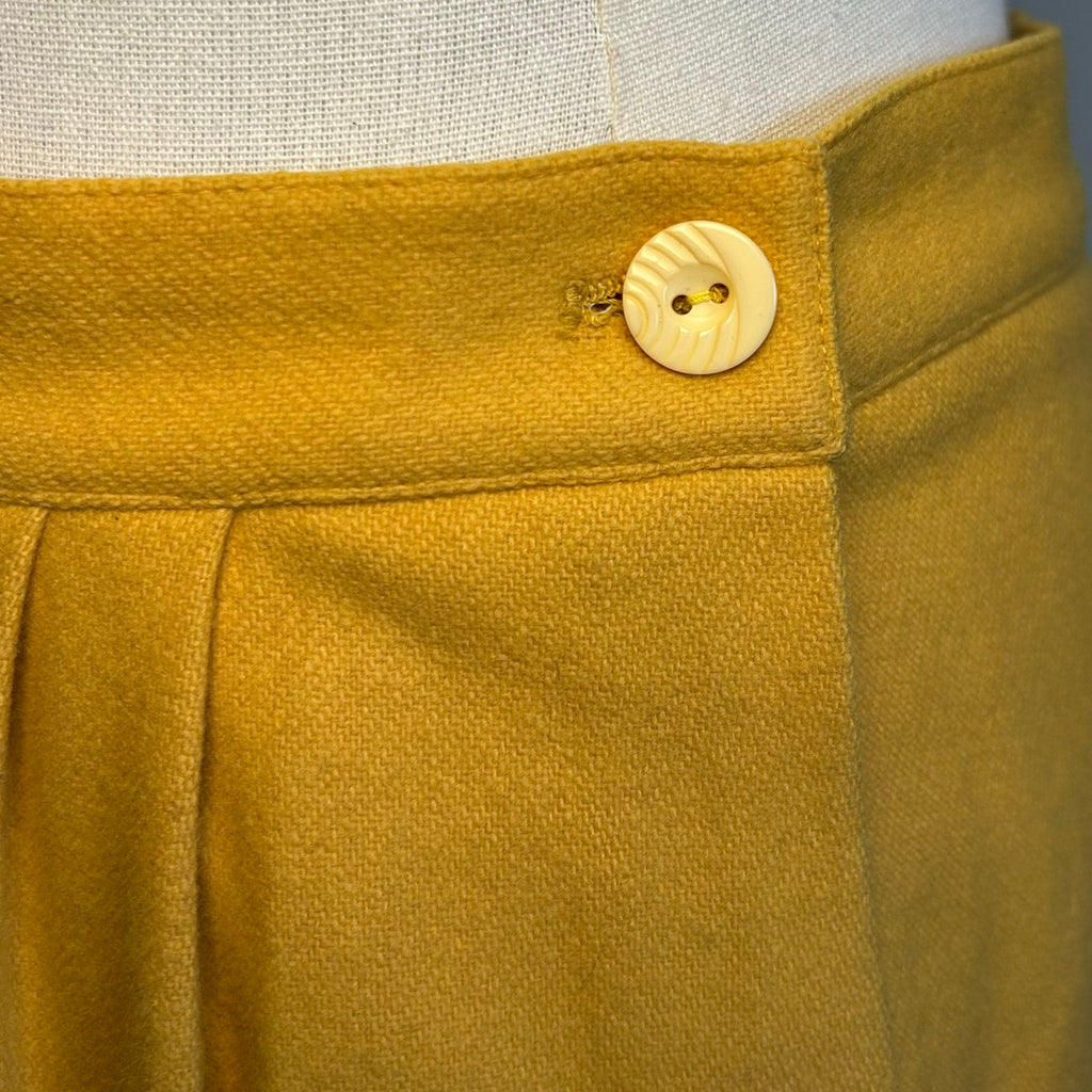 VTG 70s Peabody House Yellow Wool Pleated 4 Midi Skirt Pockets Boho Retro Twee