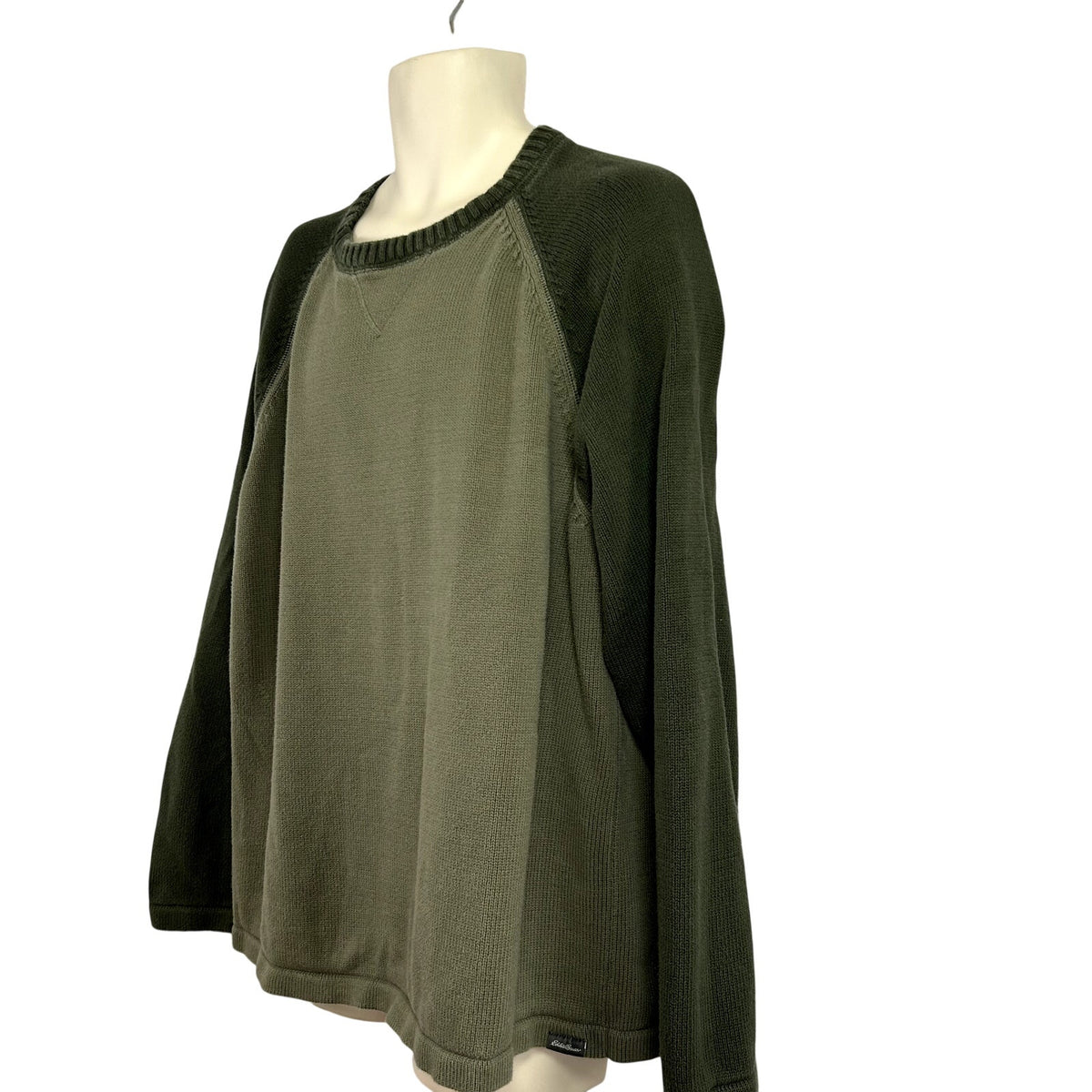 Eddie Bauer 2XL Green Dolman Sleeve Cotton Gauge Sweater Casual Basic Monochrome