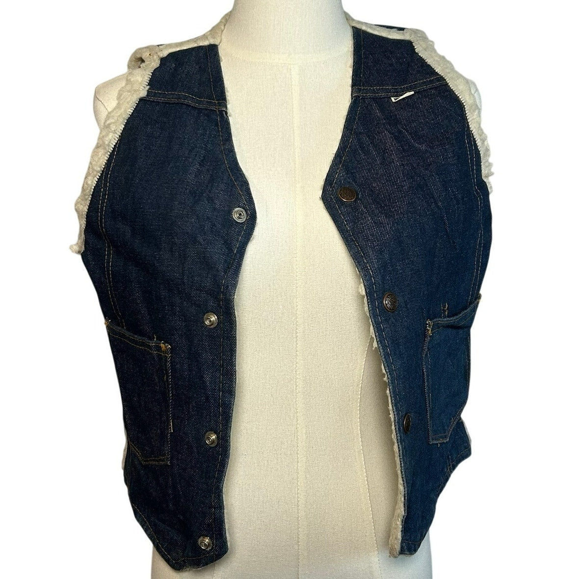 VTG 70s Nelson Denim Sherpa Vest Western Ranchcore Medium Workwear Biker Retro