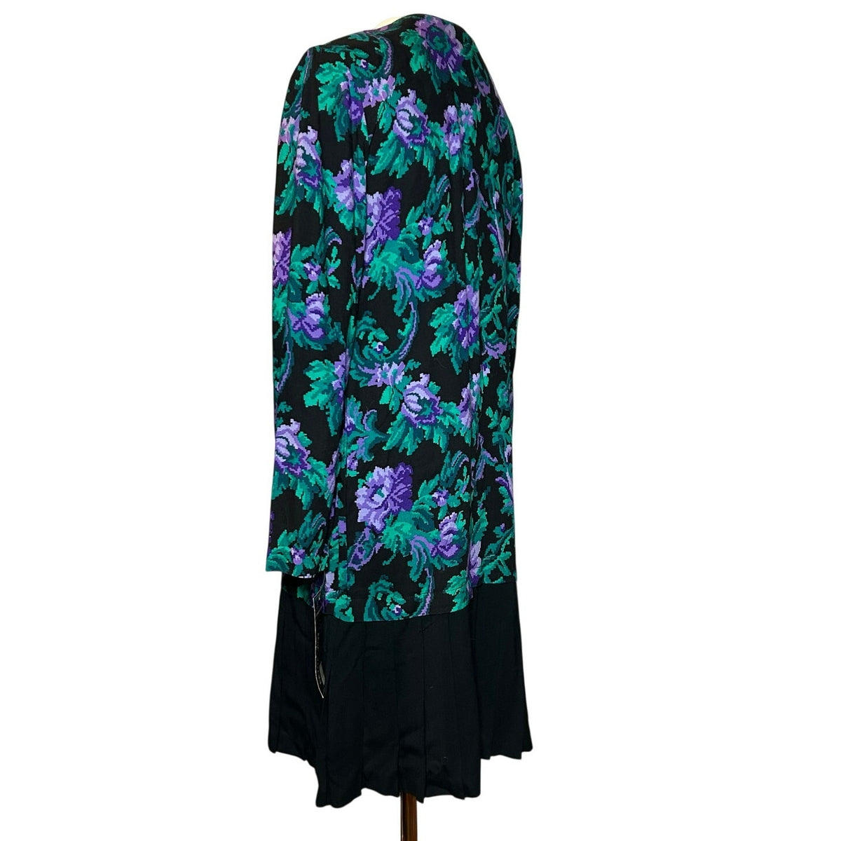 NWT VTG 90s Petite Jazz Rayon Dress Digital Pixel Floral Made in USA Size 10 Deadstock