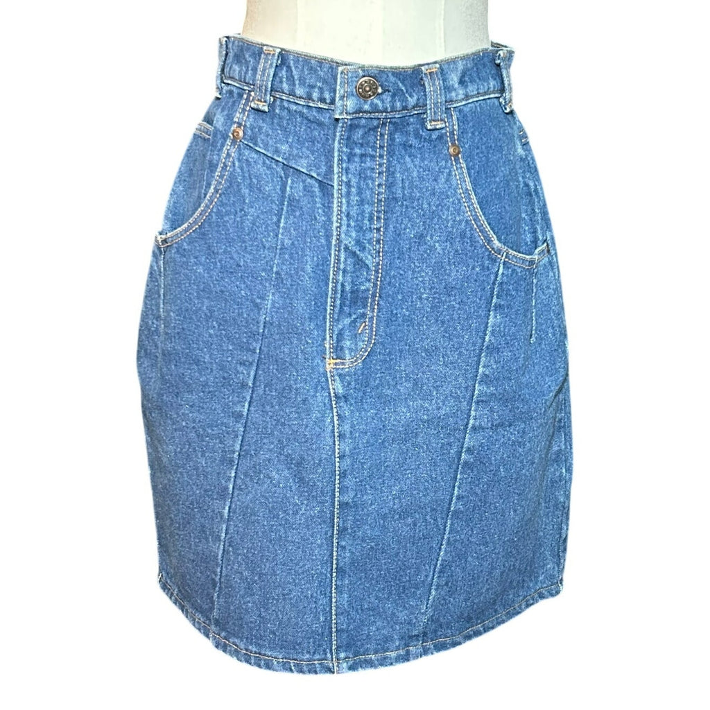 VTG Hunt Club Denim Mini Skirt Made in USA High Waisted Paneled Blue Size 4