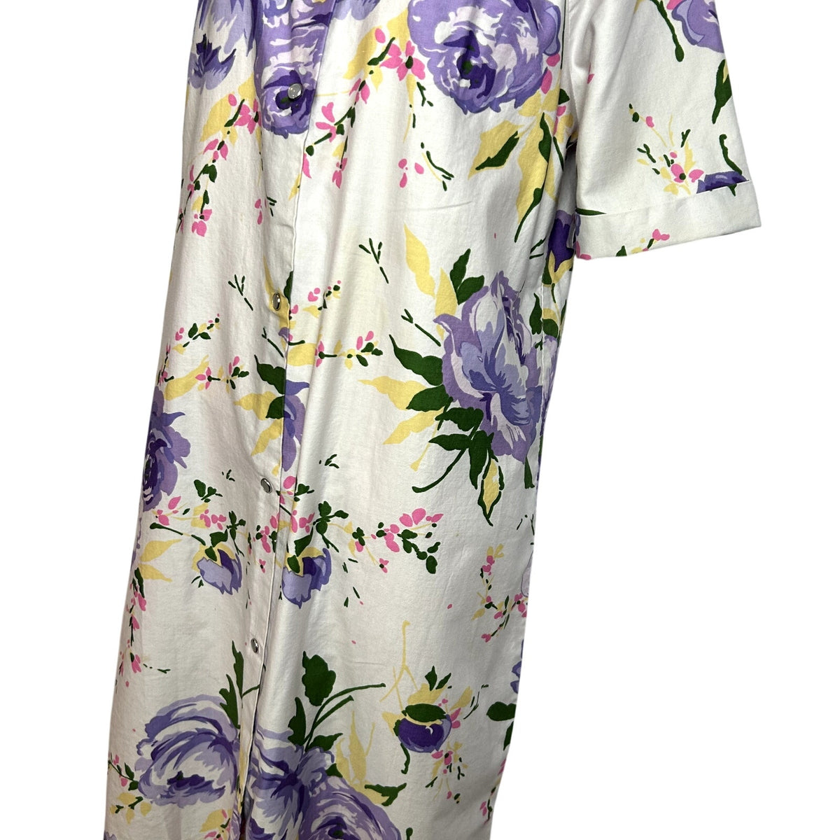 VTG 70s Grand Design S White Purple Floral Quilted Yoke Mumu Midi Dress Retro