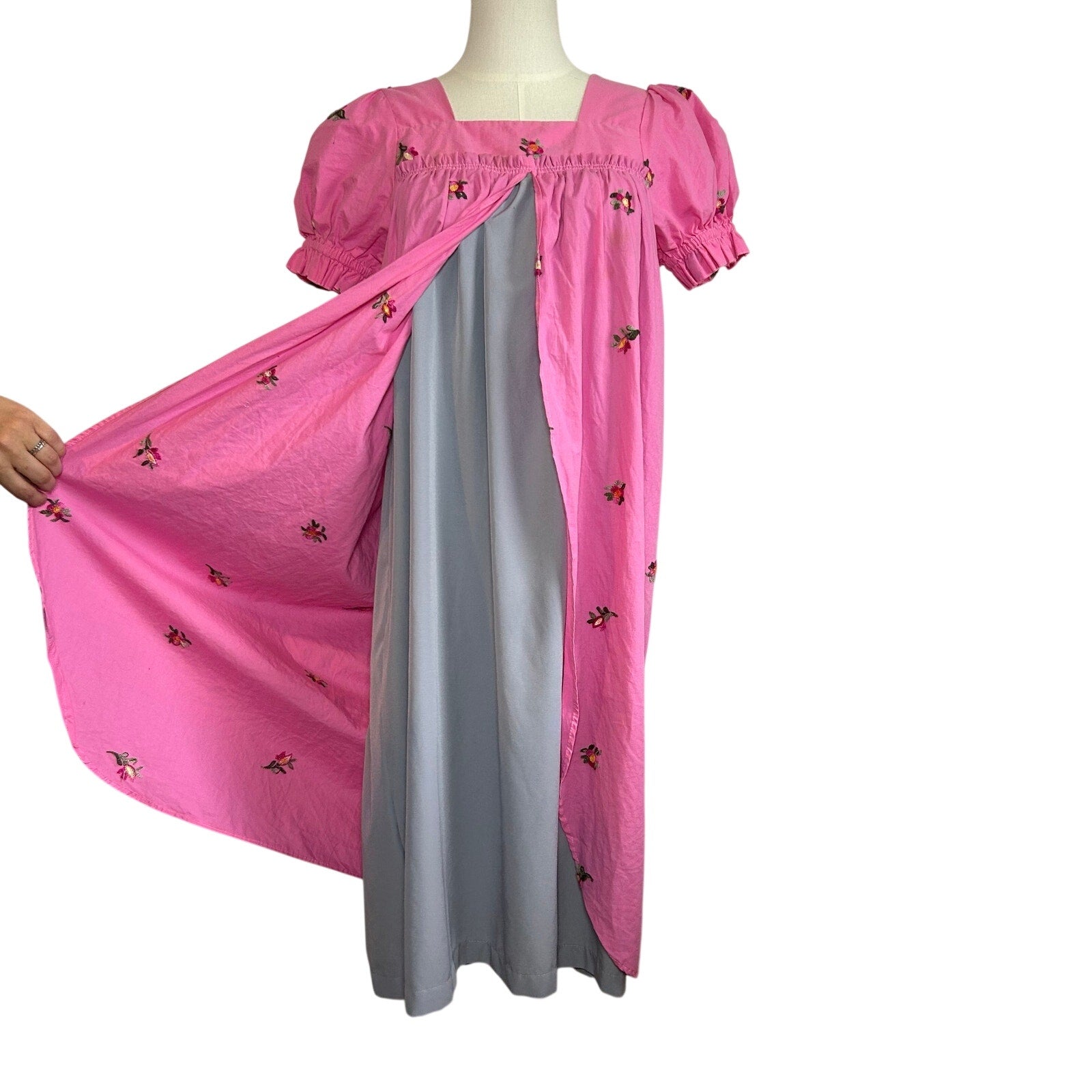 Pink Floral Puff Sleeve Square Neck Regency Bridgerton Dress S Cottage Coquette