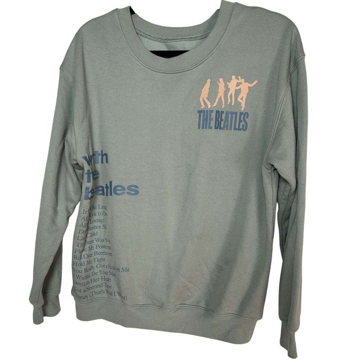 The Beatles With The Beatles Album Graphic Crewneck Sweater Sage Green Medium