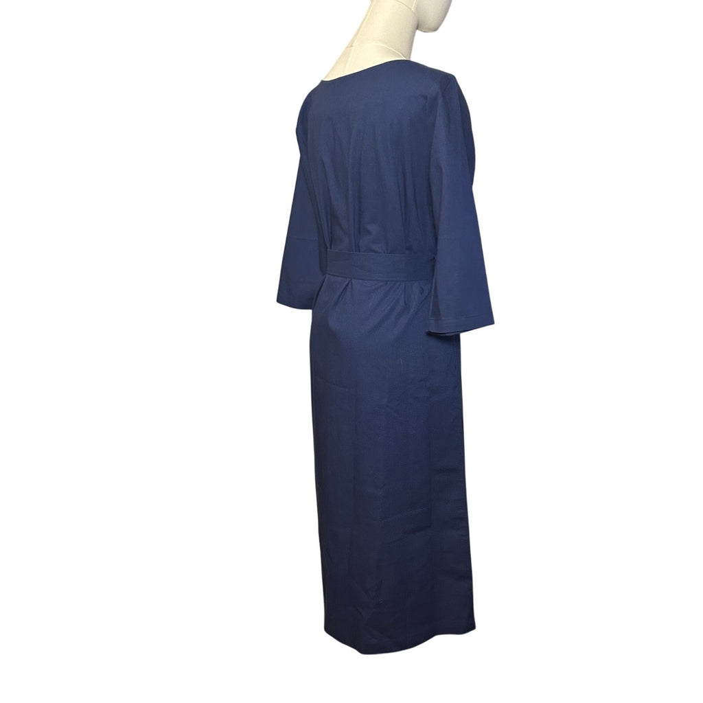 Hannah Canvas Signature Linen Belted Midi Dress Navy Blue Made in Canada Size M