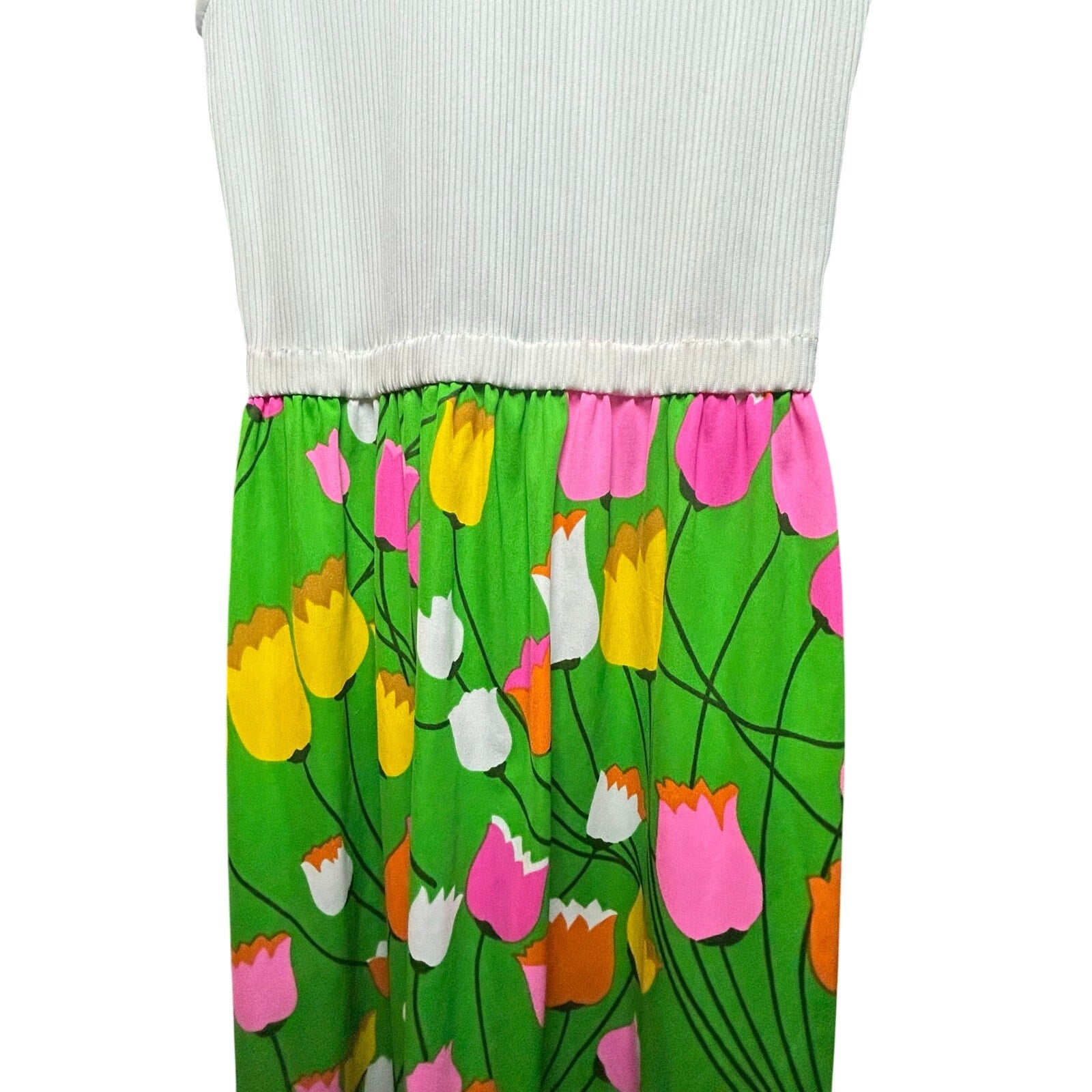 VTG 70s Alison Ayres Maxi Dress Green Floral Retro Tulip Print S Whimsigoth Boho