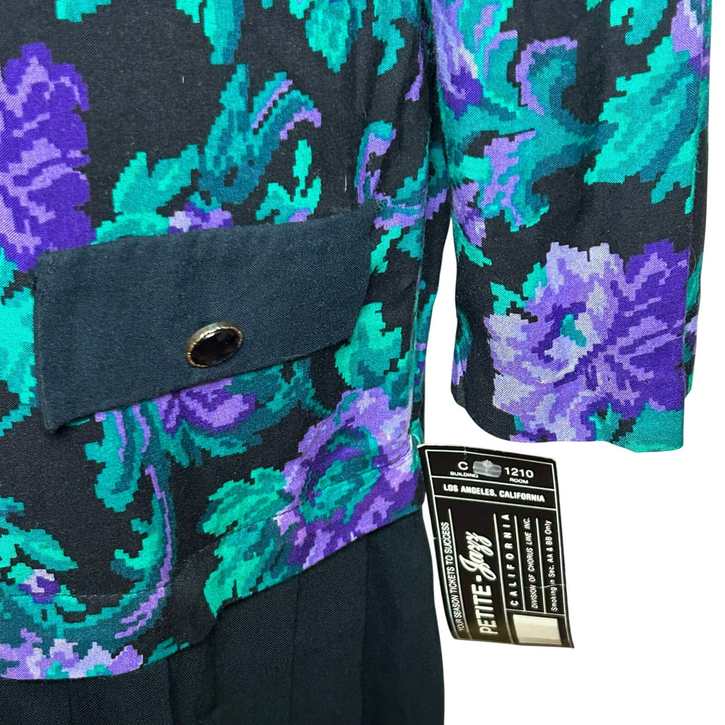 NWT VTG 90s Petite Jazz Rayon Dress Digital Pixel Floral Made in USA Size 10 Deadstock