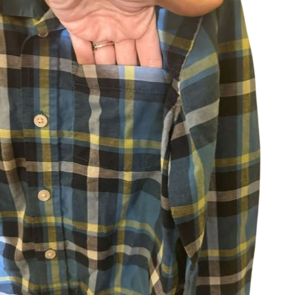 Cat & Jack Boys Blue Green Plaid Shirt Size 6/7 Long Sleeve FLAW