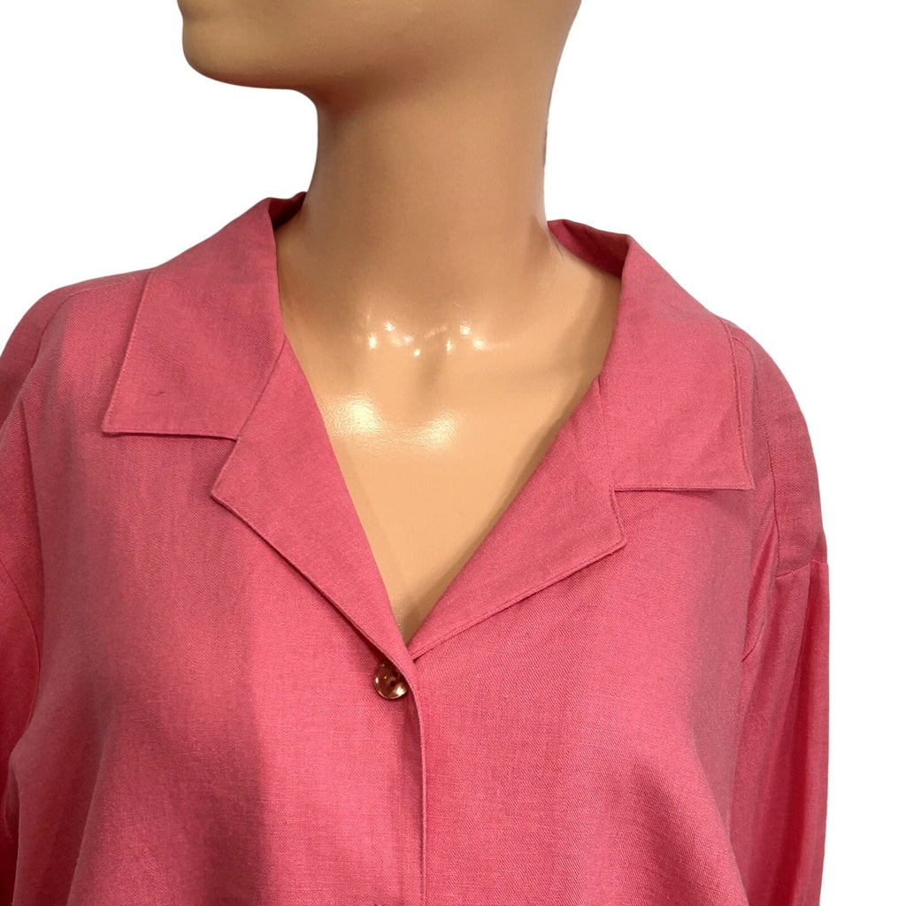 VTG 90s Sag Harbor 16W Pink Shirt Floral Embroidery Linen Rayon Grandma Cottage