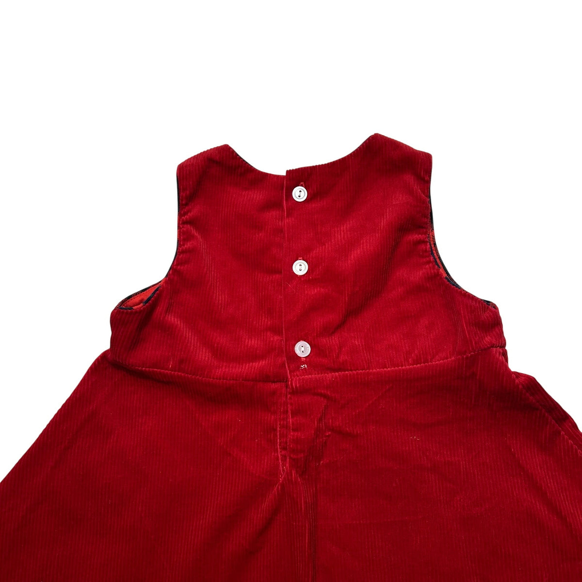 VTG 90s 24M Red Corduroy Embroidered Apple Buffalo Plaid A-Line Pinafore Dress