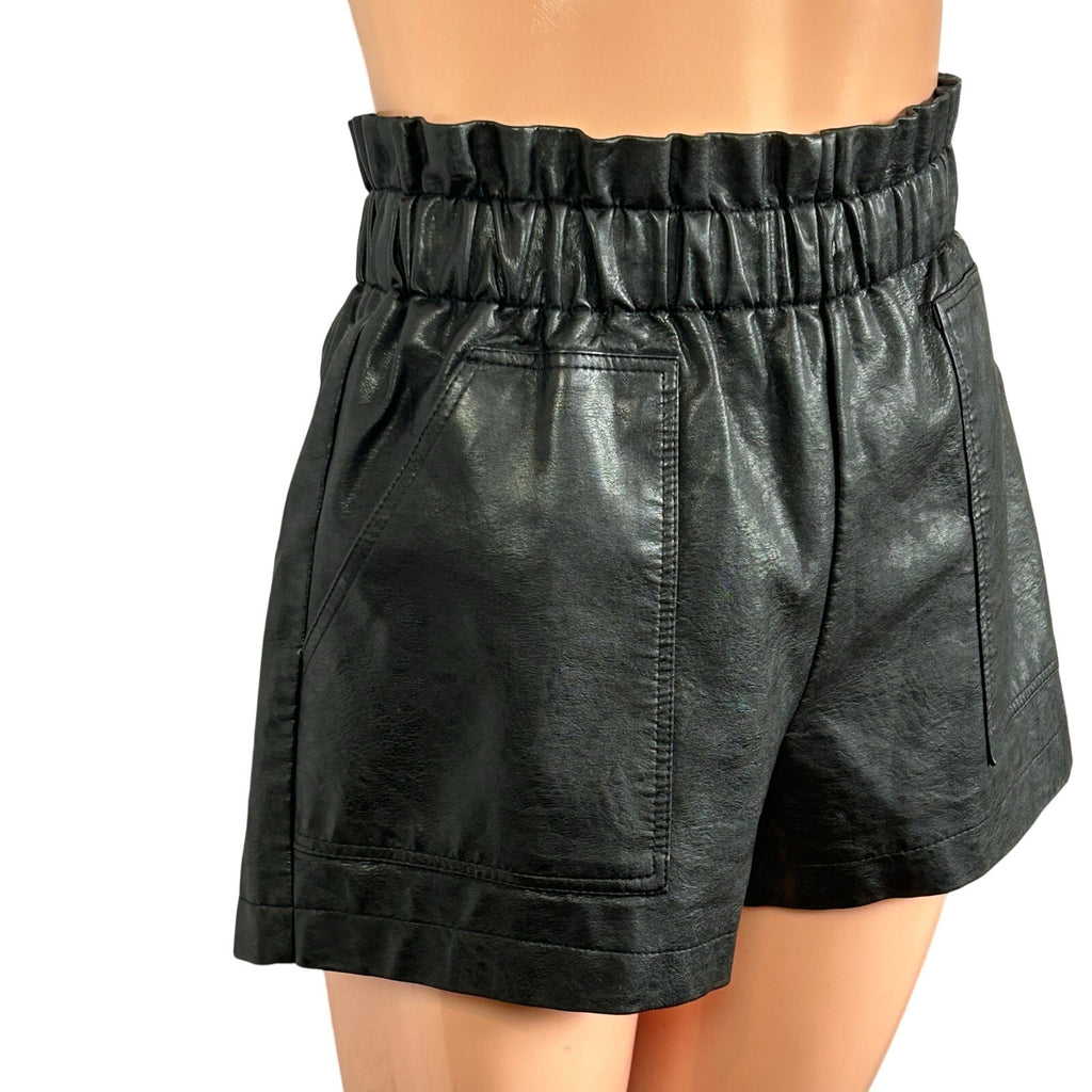 Black Vegan Leather Lined Pocketed Shorts XS Biker Goth Grunge Chic Streetwear