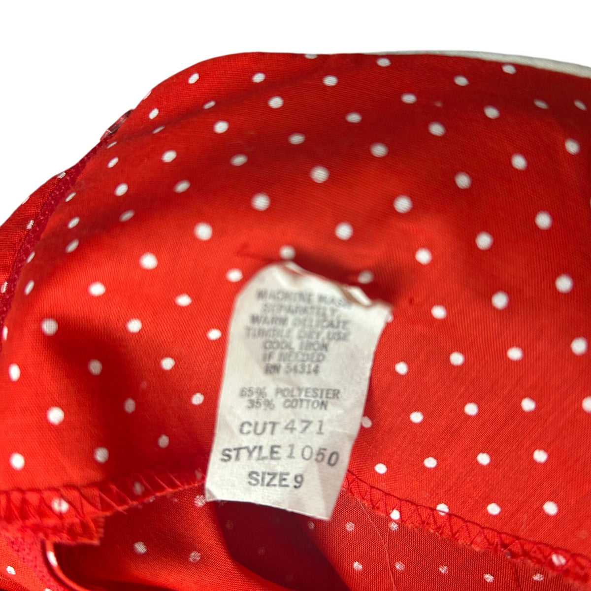 VTG 80s Red White Polka Dot Puff Sleeve Midi Dress