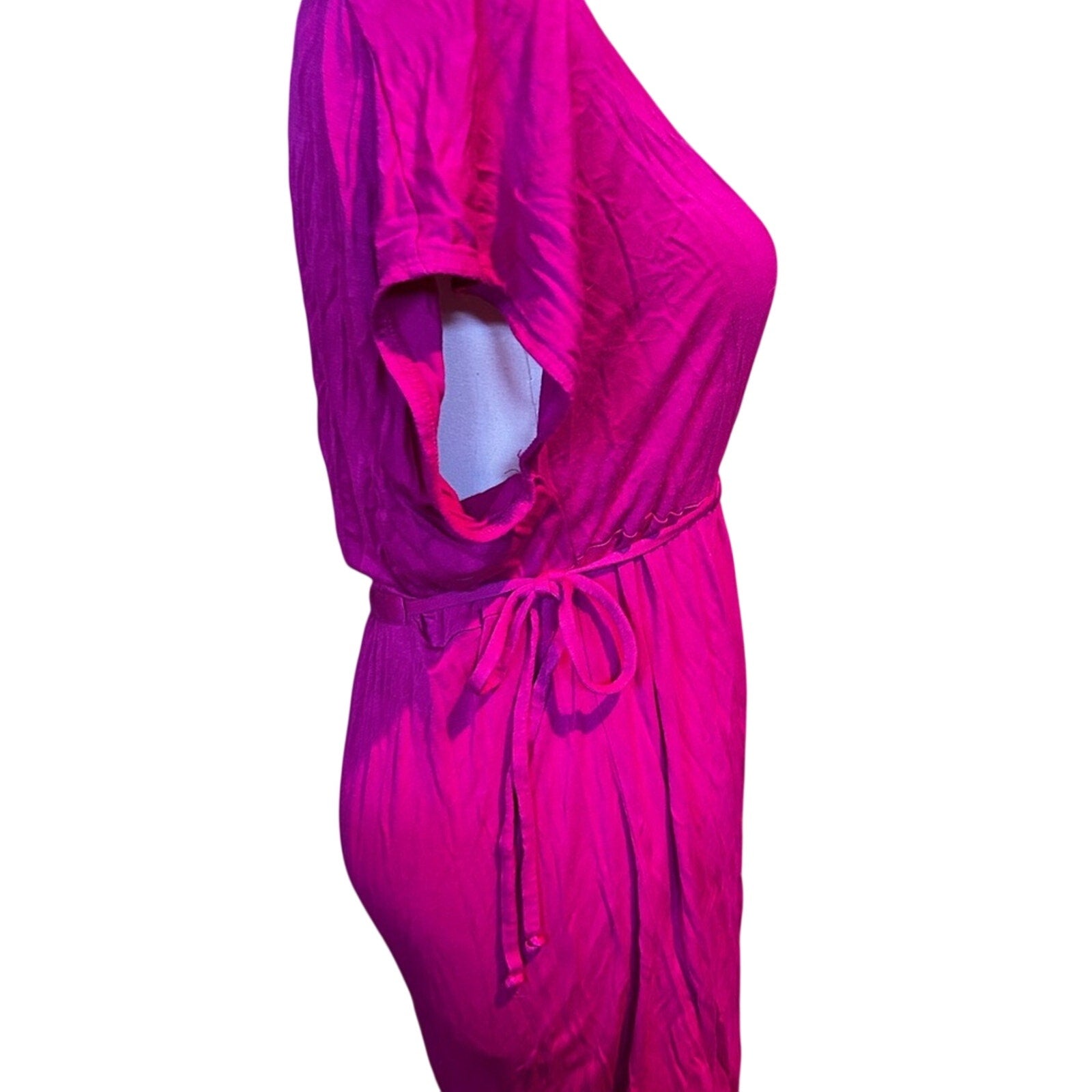 Merona Magenta Pink Faux Wrap Mini Dress Size M Cap Sleeve Soft Knit Boho