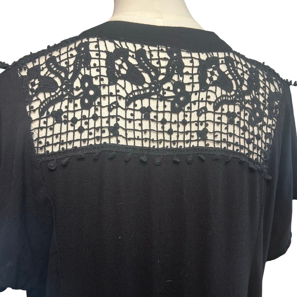 Black Boho Lace Mini Dress Plus Size 2X Lace Casual Pocket Indie Minimalist Twee