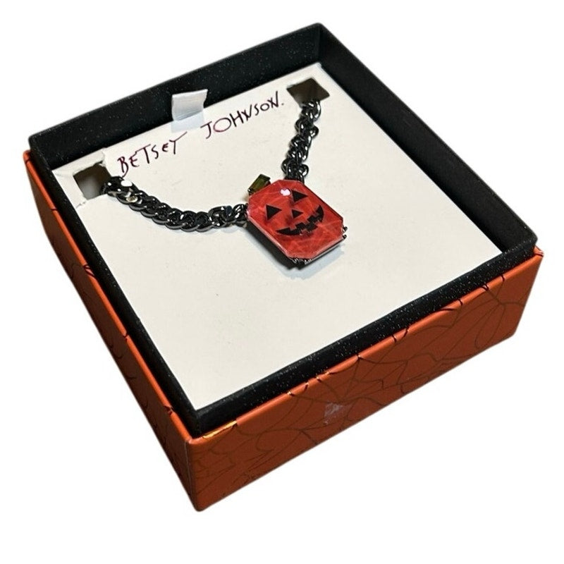 Betsey Johnson Orange Pumpkin Pendant Chain Necklace Halloween Goth Whimsygoth