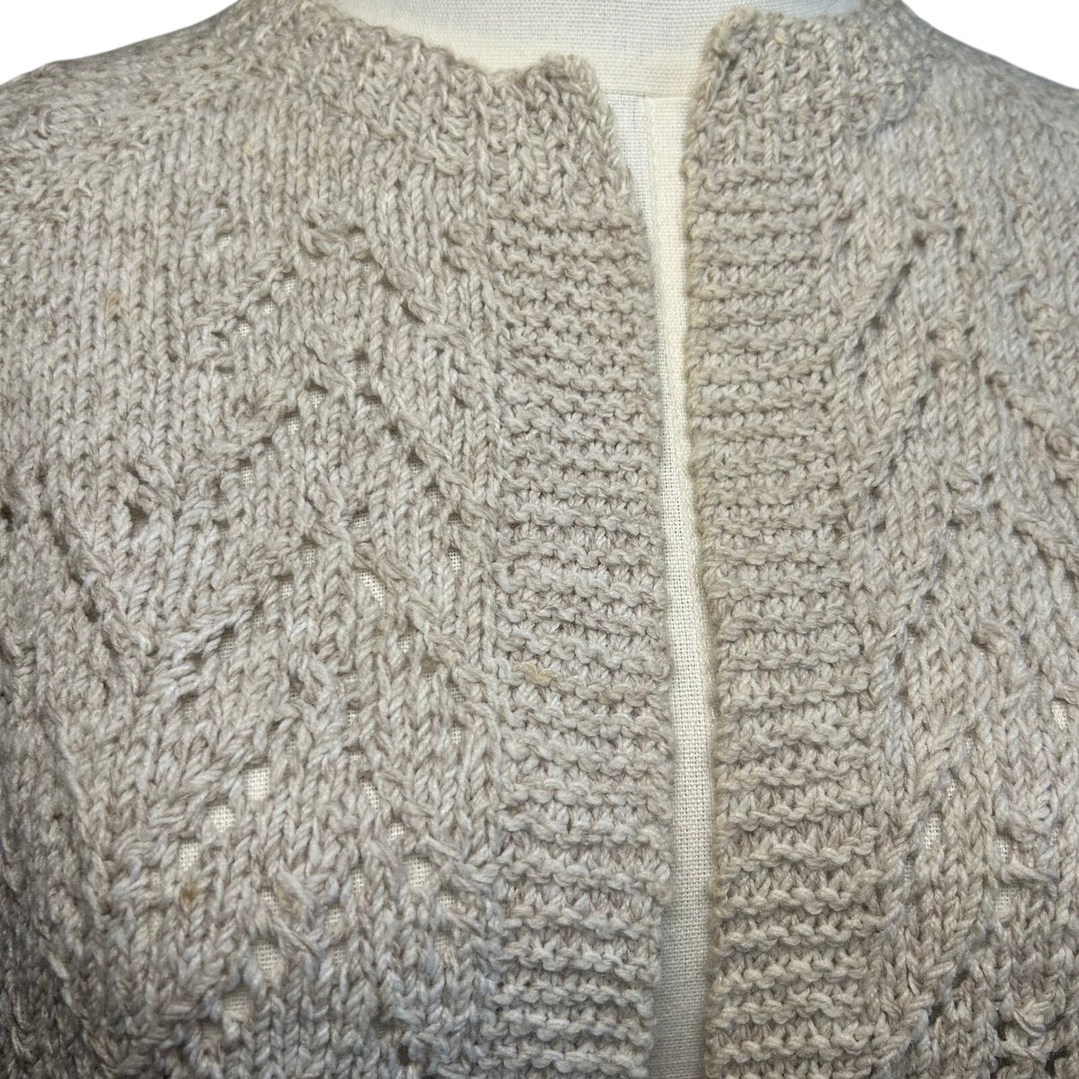 VTG 90s Handmade Wool Blend Cardigan Sweater Cream Medium Minimalist Cottagecore