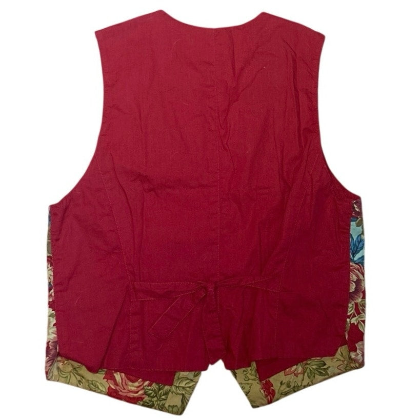 VTG 90s Lizsport Patchwork Floral Cotton Vest Pockets M Dark Academia Whimsygoth