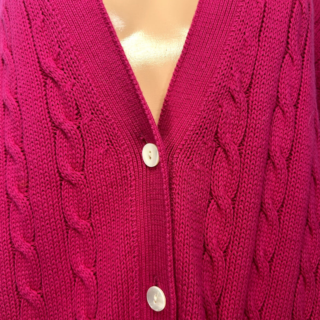 VTG 90s Talbots M Pink Cable Knit Barbiecore Cardigan Sweater Preppy Retro
