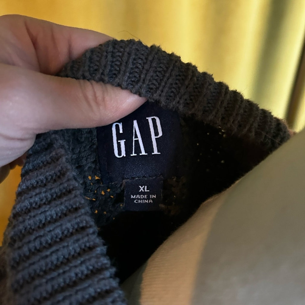 Gap Textured Honeycomb Knit Pullover Sweater Grey XL Raglan Long Sleeve Soft