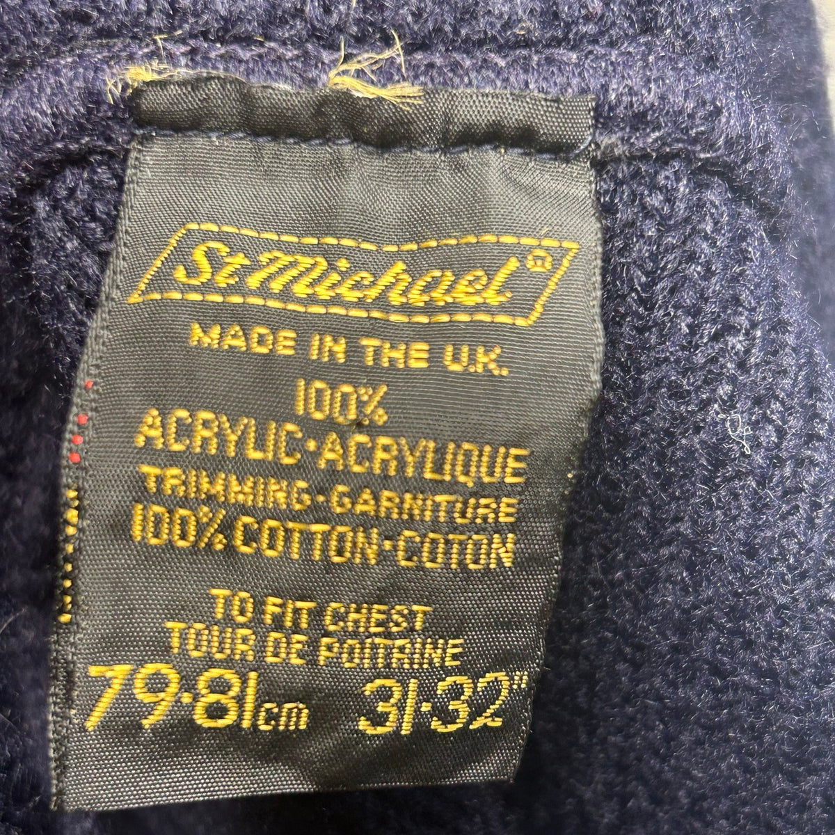VTG 80s St Michael Navy Ribbed Knit Zip-Up XS Cardigan UK Heritage Retro Casual
