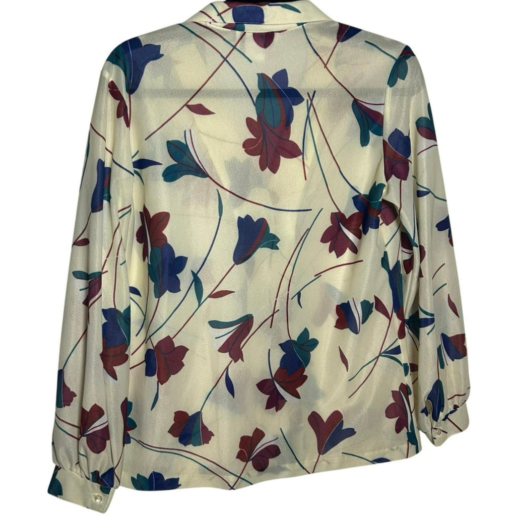 VTG Vera Neumann Ivory Floral Button Up Blouse Large Whimsygoth Boho Retro 70s