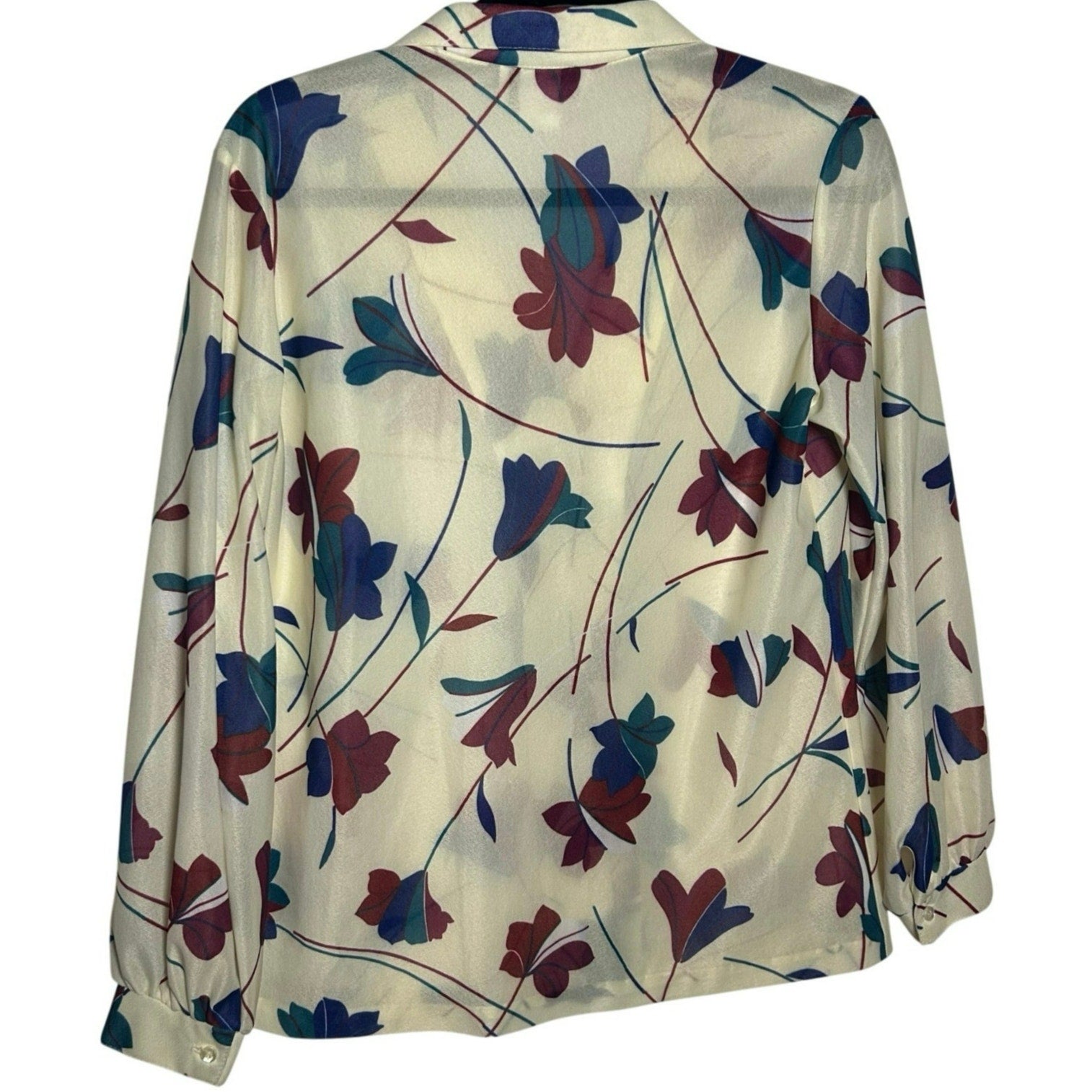 VTG Vera Neumann Ivory Floral Button Up Blouse Large Whimsygoth Boho Retro 70s