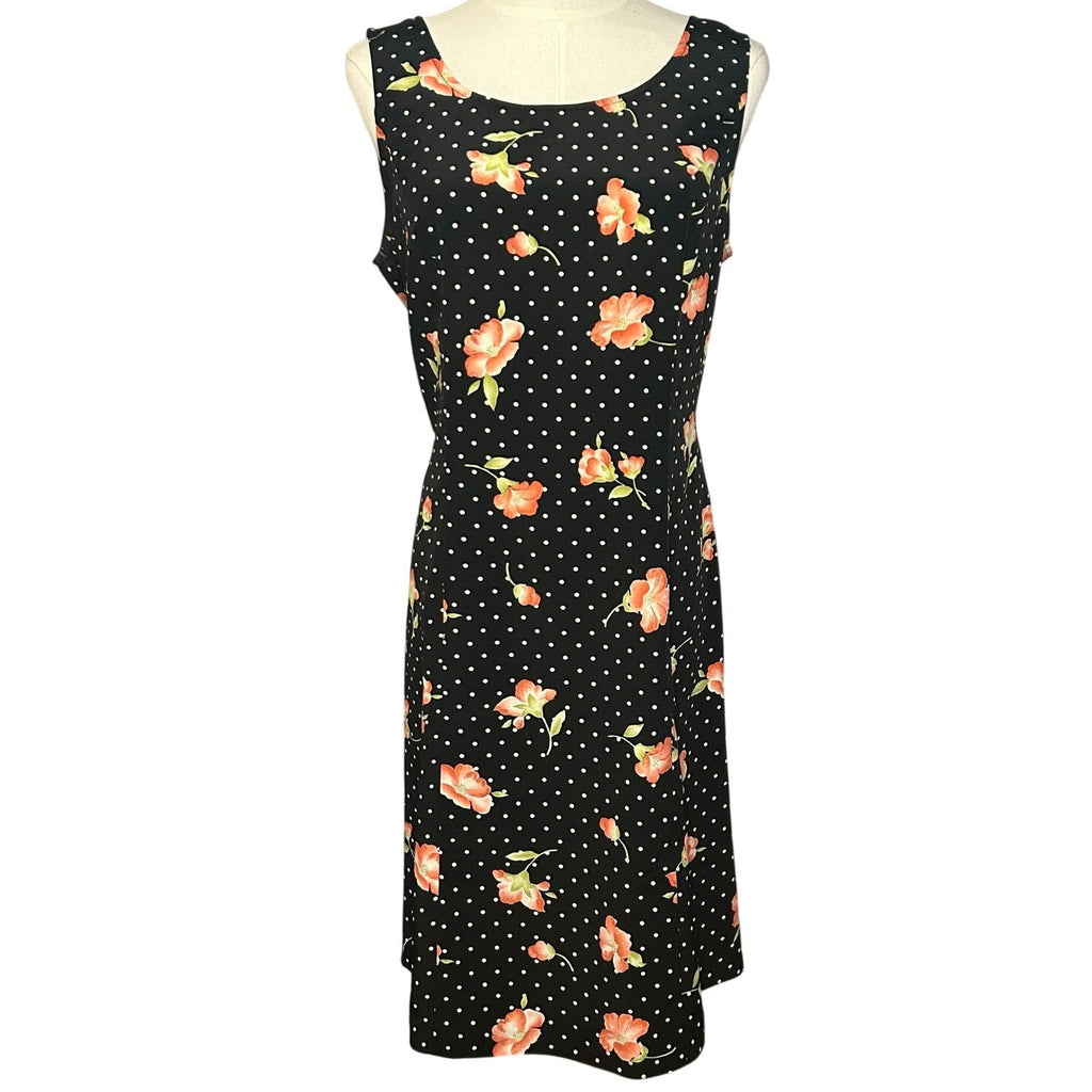 VTG Kathie Lee Collection Polka Dot Floral Sheath Dress Sz 10 Y2K 90s Retro