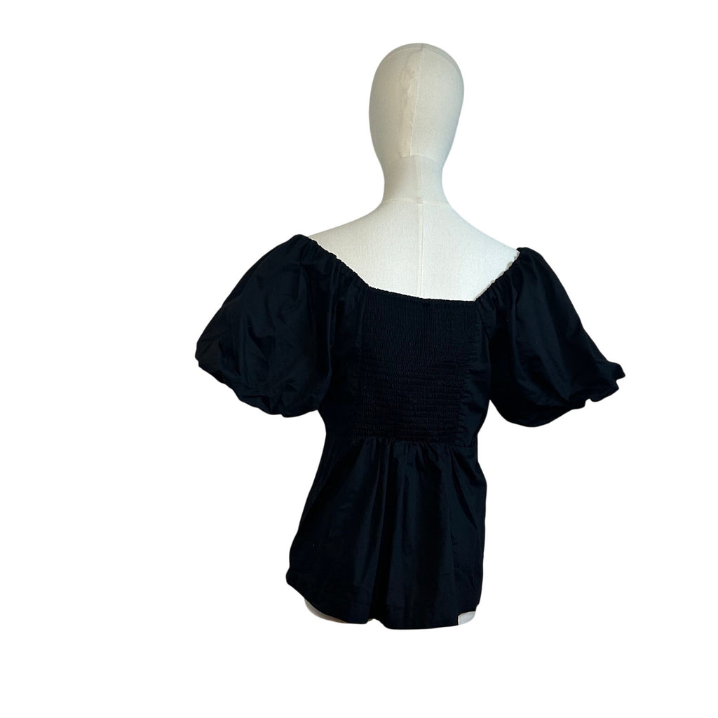 Old Navy Black L Empire Waist Puff Sleeve Top Boho Peasant Cottage Minimalist
