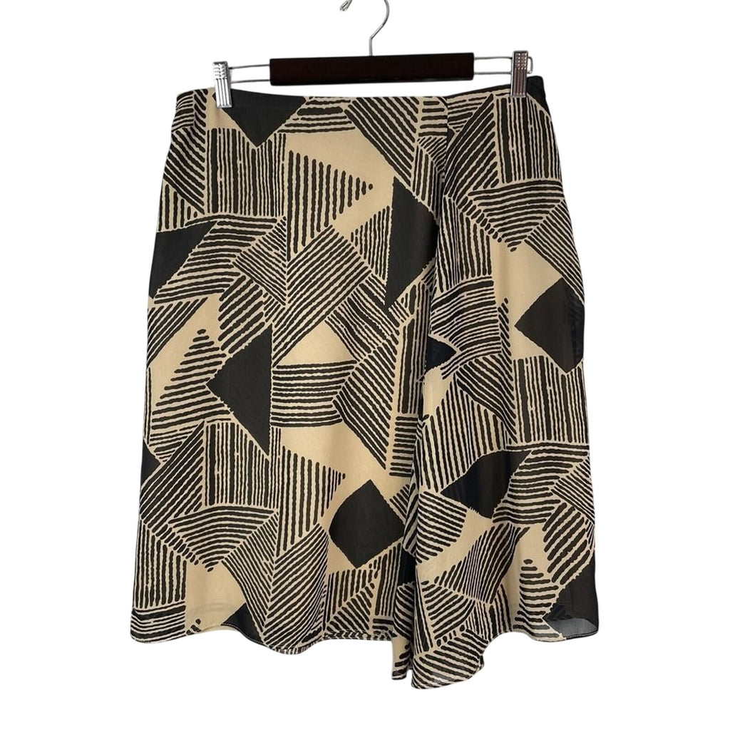 Lauren Ralph Lauren Geometric Print Georgette Skirt Size 10 Black Tan Abstract