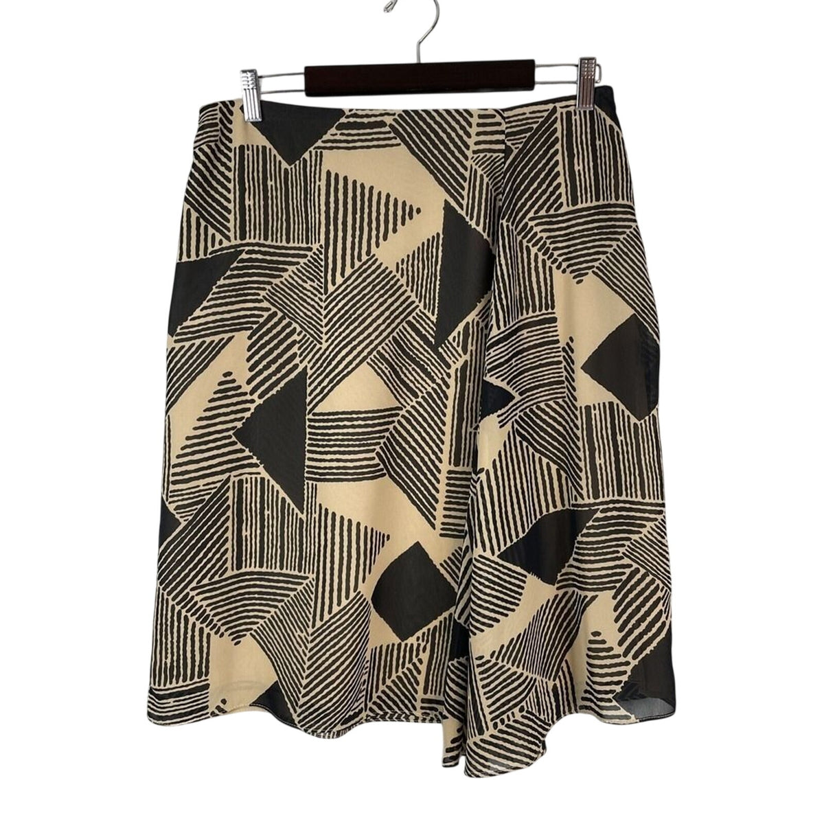 Lauren Ralph Lauren Geometric Print Georgette Skirt Size 10 Black Tan Abstract
