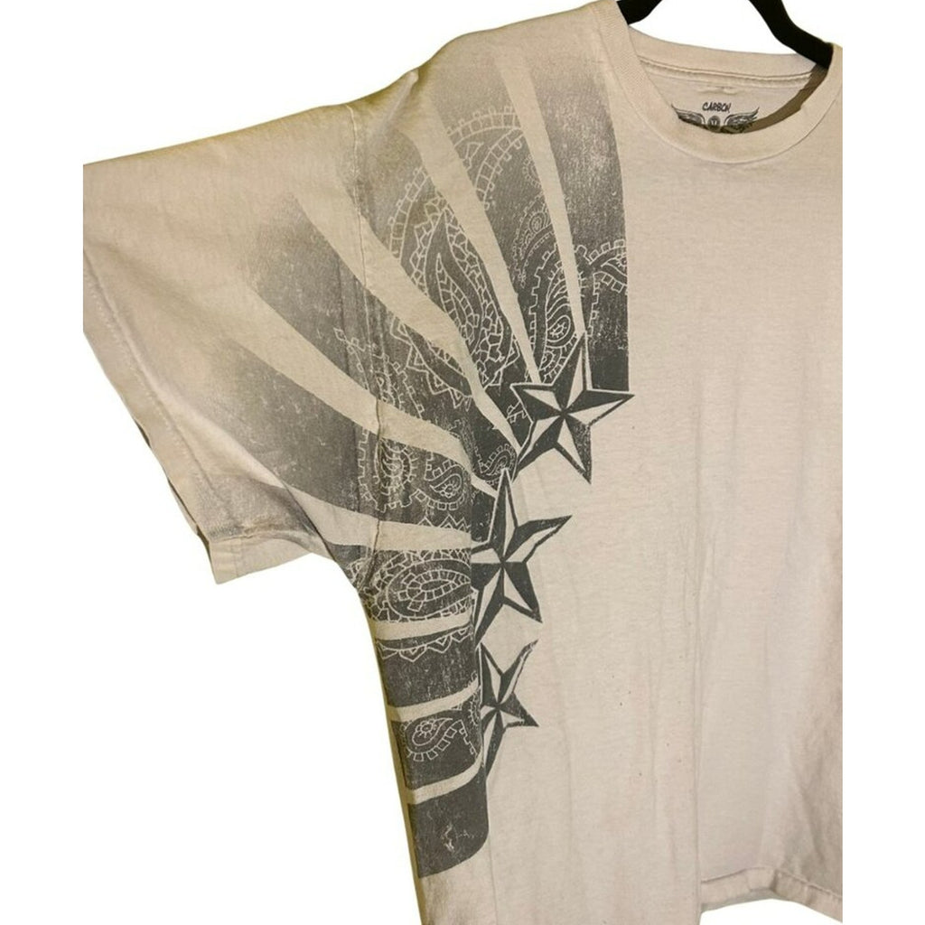 VTG Y2K Carbon Starburst Graphic Tee White Boxy Fit Streetwear XL Skater Grunge