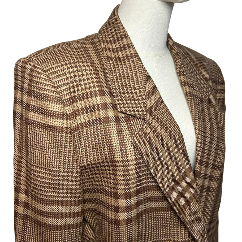 VTG 70s Liz Claiborne Wool Brown Plaid Blazer L Preppy Grunge Dark Academia