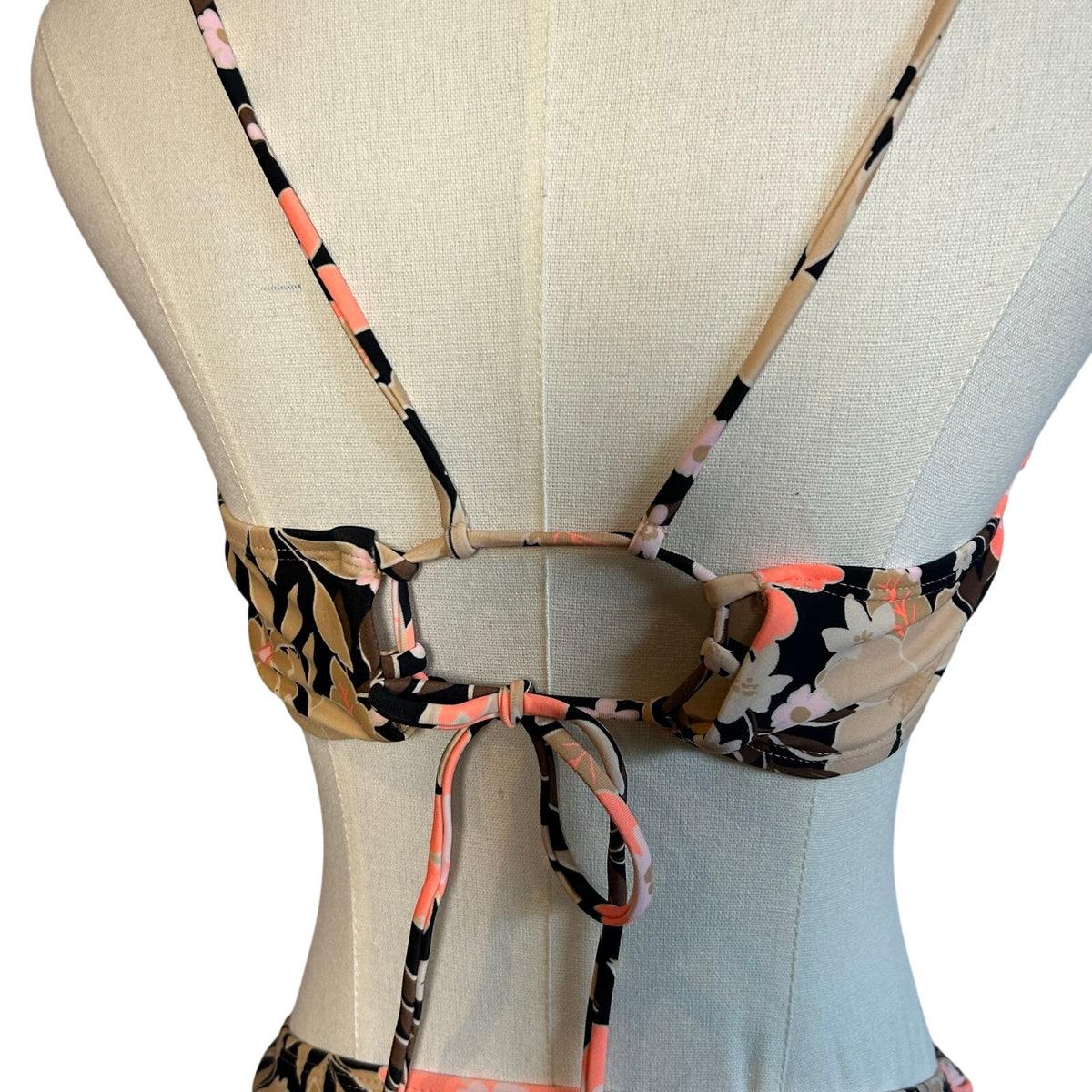 Brown Black String Bikini Set Adjustable Triangle Top Large Boho Casual Coquette