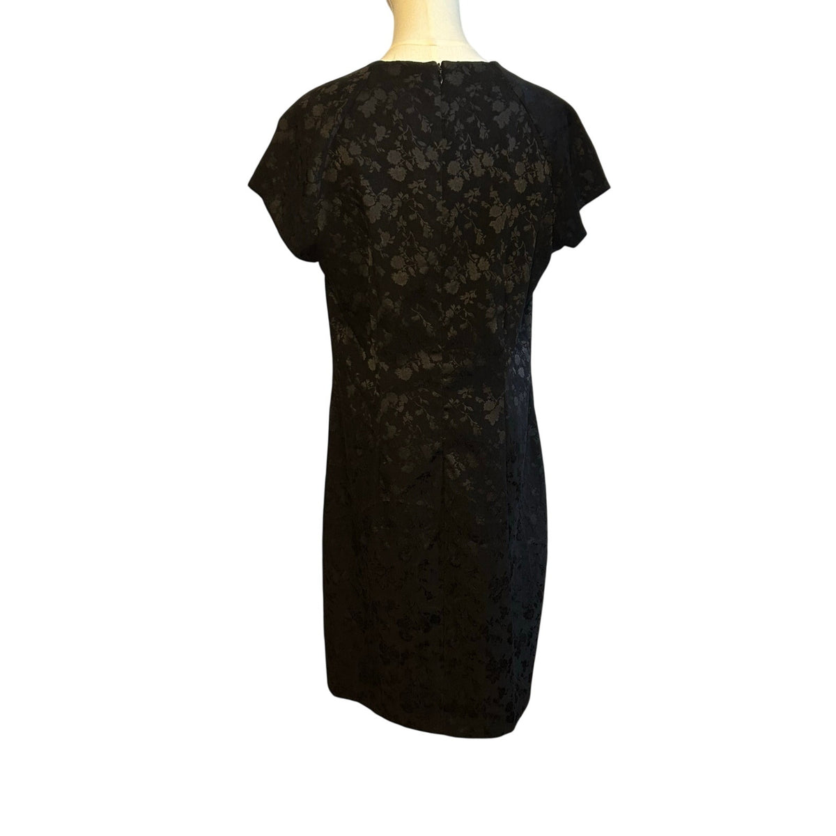 VTG 90s CDC Caren Desiree Black Floral Jacquard Dress Square Neck Midi Size 14