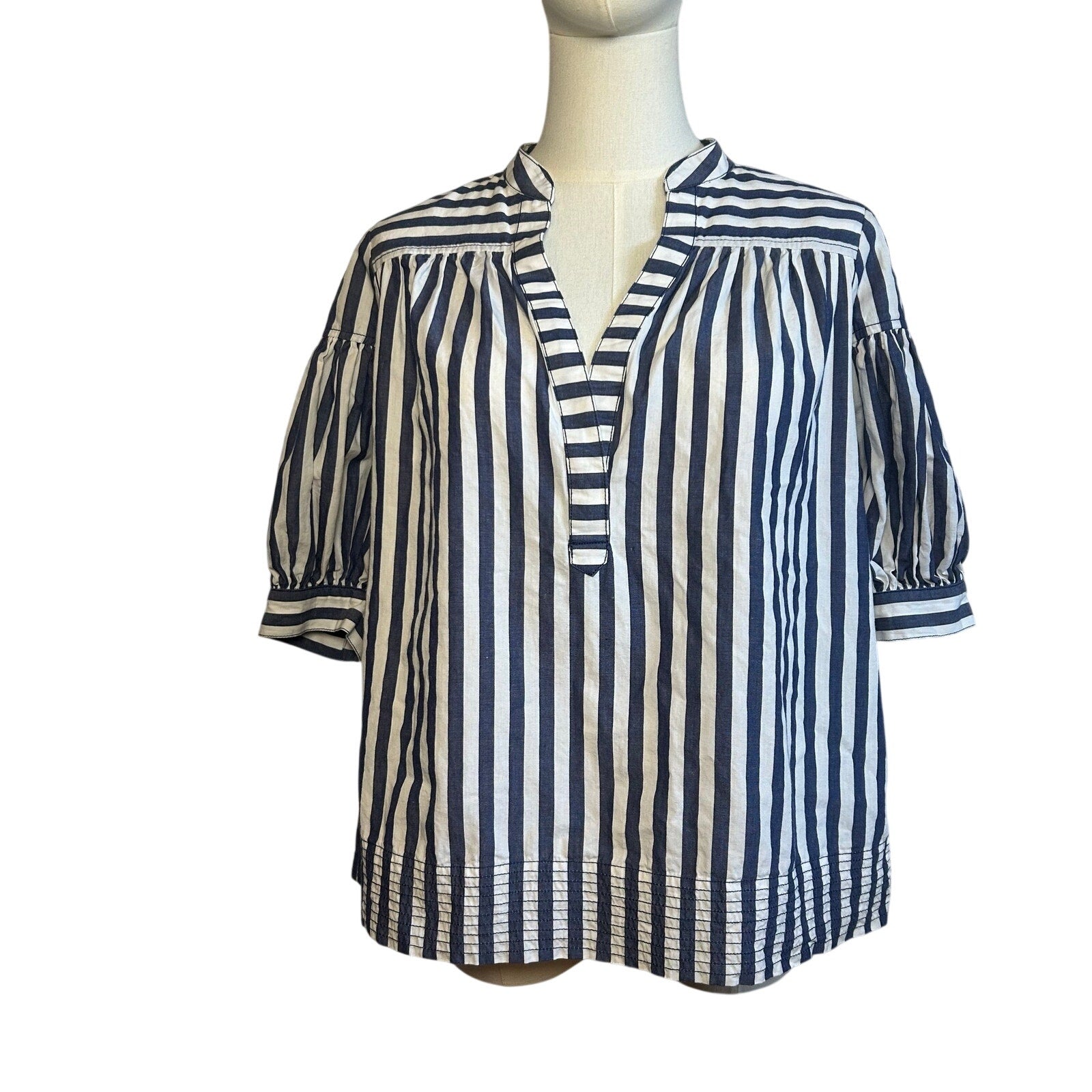Anthropologie Blue White Striped Dolman Sleeve Top XS Cotton Casual Chic Boho
