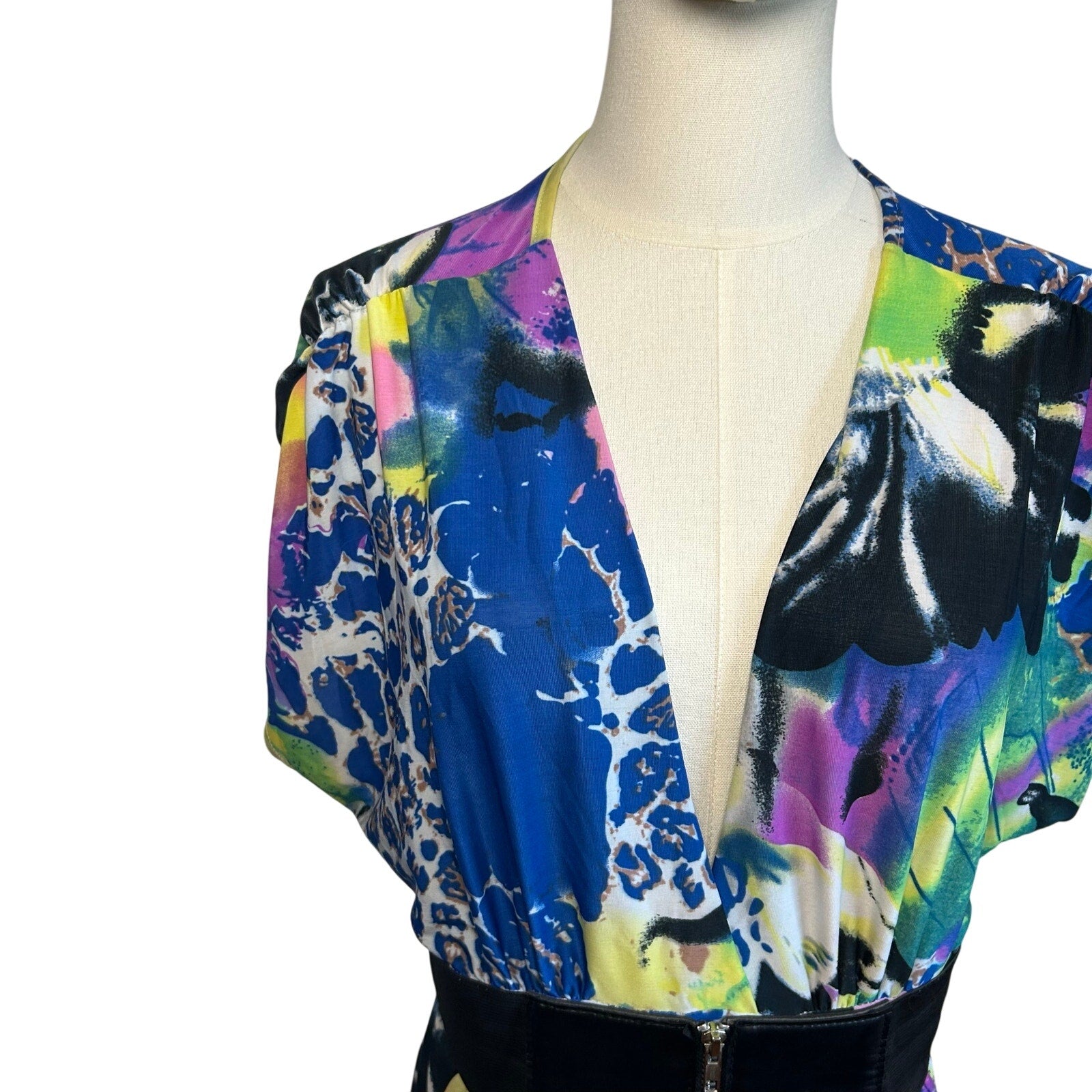 VTG Y2K Roommates Multicolored 4 Mini Dress Pockets Belt Retro Indie Twee Party