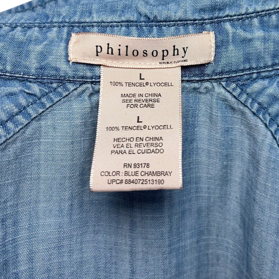 Philosophy Blue Soft Tencel Utility Shirt Dress Large Casual Minimalist Preppy