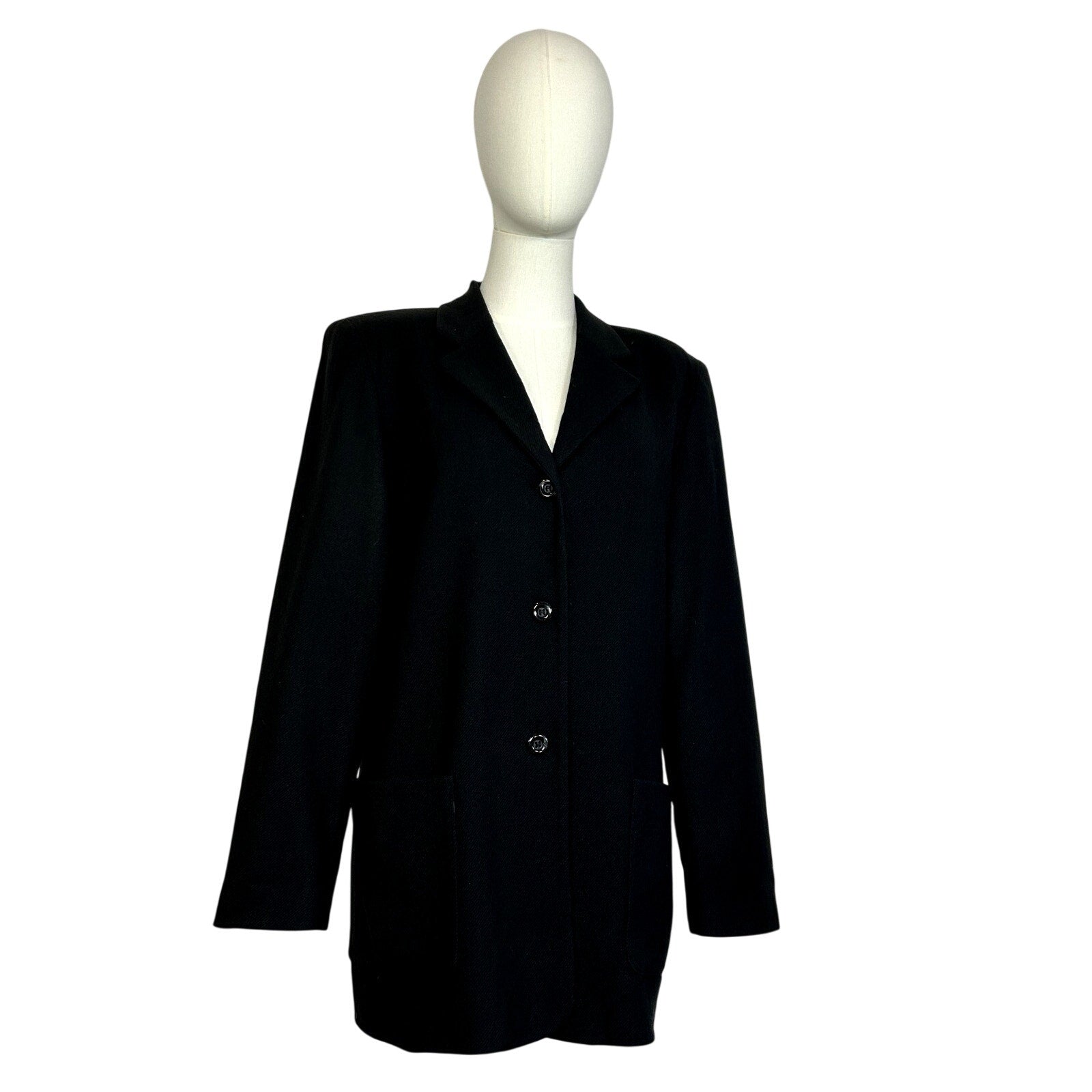 VTG 80s Worthington Black Wool Blazer M Preppy Dark Academia Retro Grunge Boss