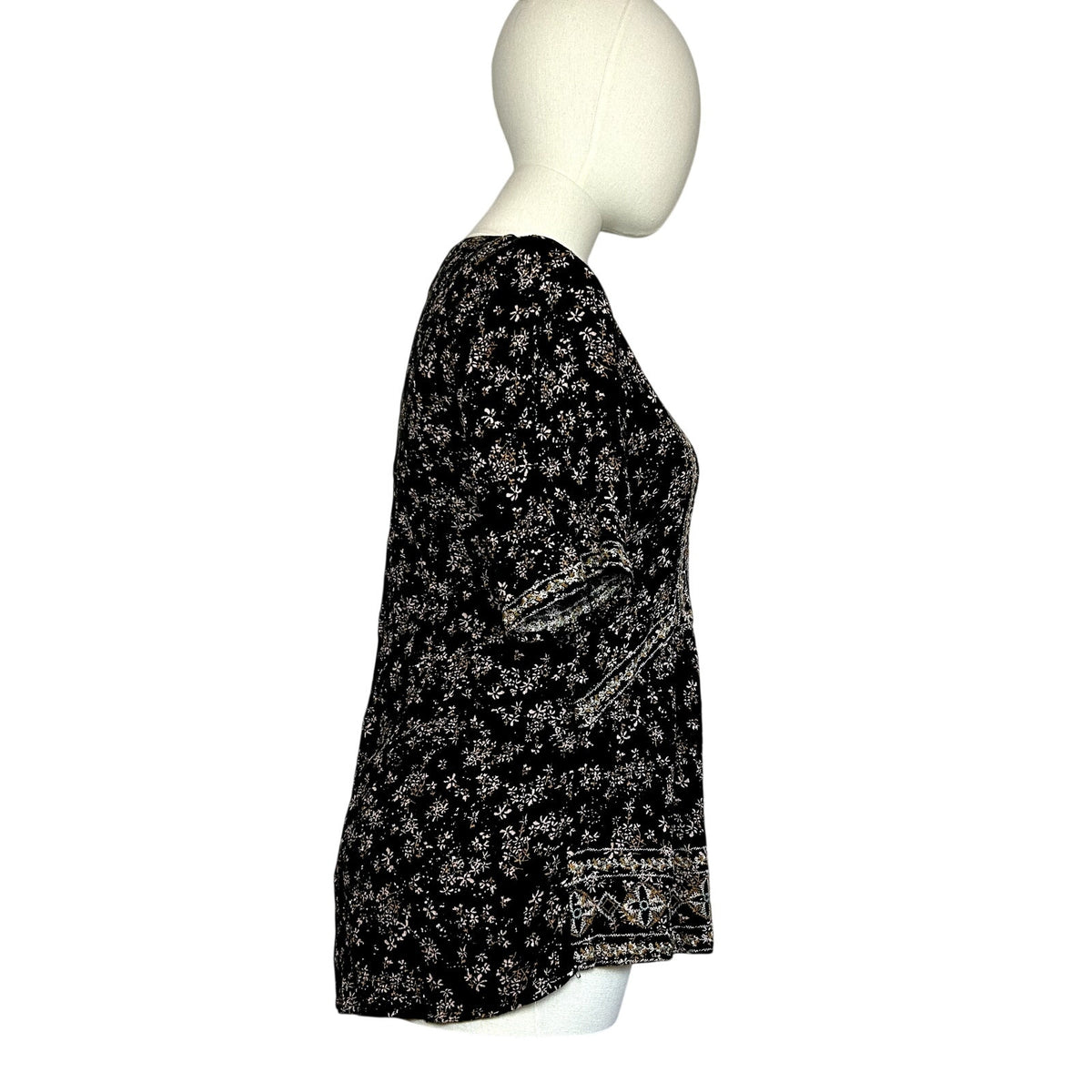 Knox Rose Black Embroidered Boho Floral Tunic Top S Boho Goth Whimsigoth Casual