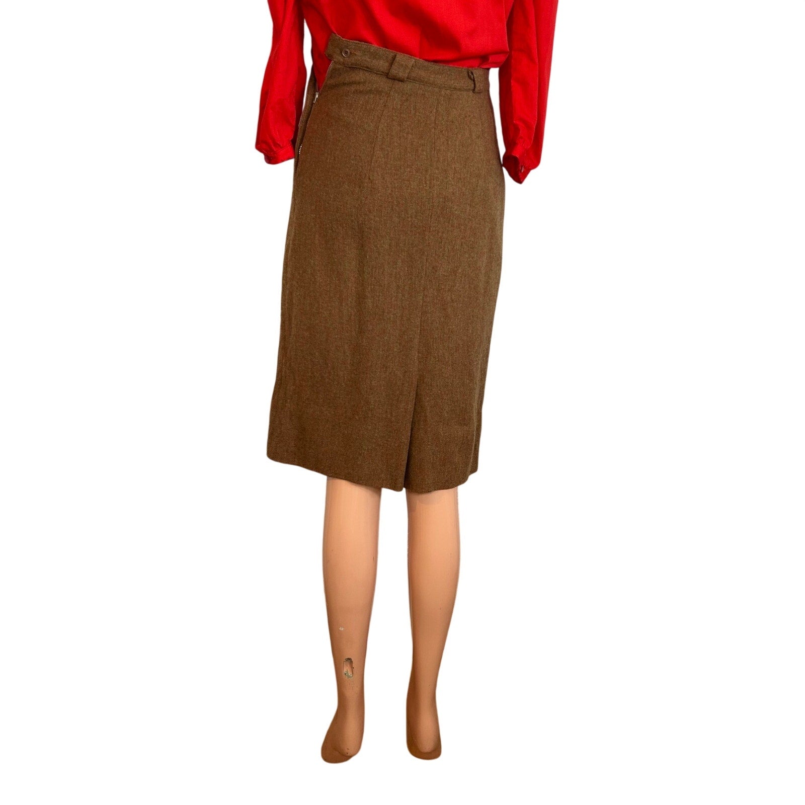 VTG 40s Brown Tweed Pencil Skirt Petite XS Dark Academia Preppy Pockets