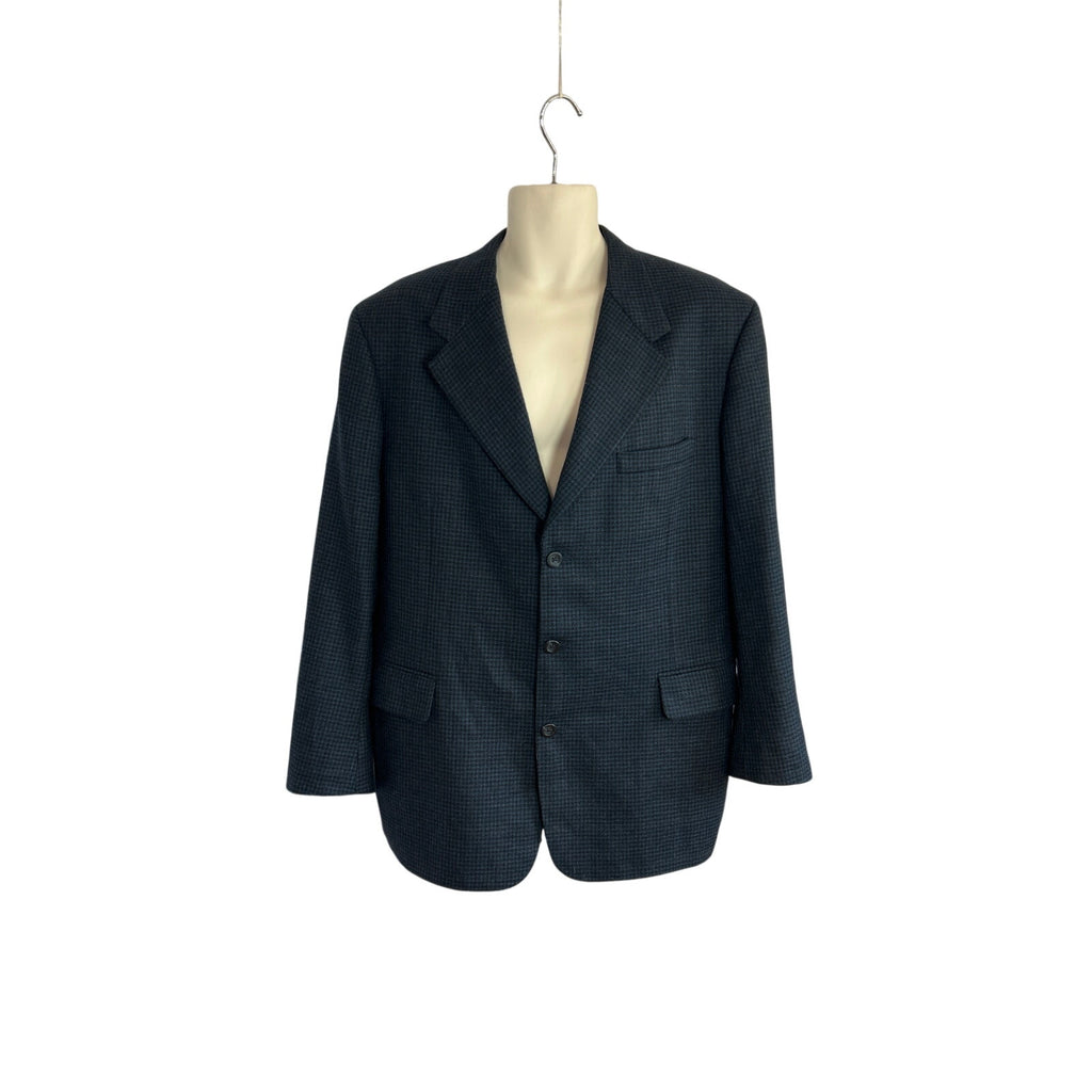 VTG Y2K Corporate Image 44 Blue Houndstooth Wool Blazer Sport Coat Preppy Luxury