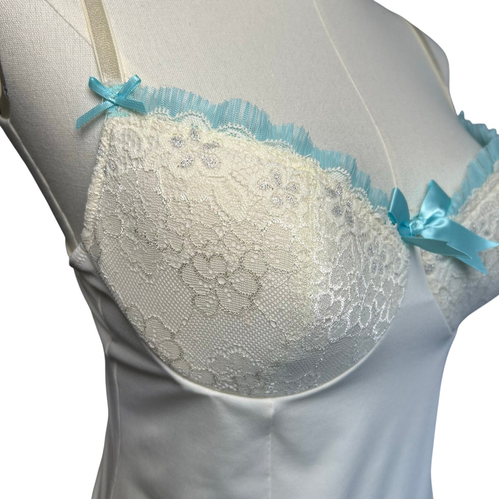 Victoria's Secret White Blue Lace Bridal Corset Bustier 34C Set Bridal Coquette