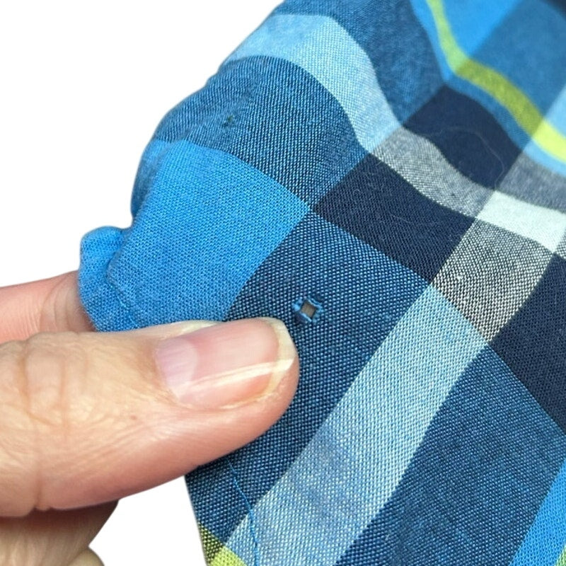 Cat & Jack Boys Blue Green Plaid Shirt Size 6/7 Long Sleeve FLAW